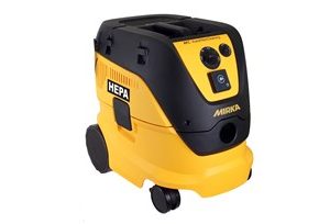 front view of a yellow and black Mirka Hepa Dust Extractor